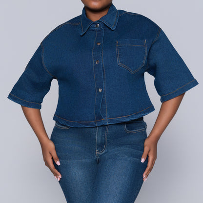 Short Sleeve Denim Crop Top