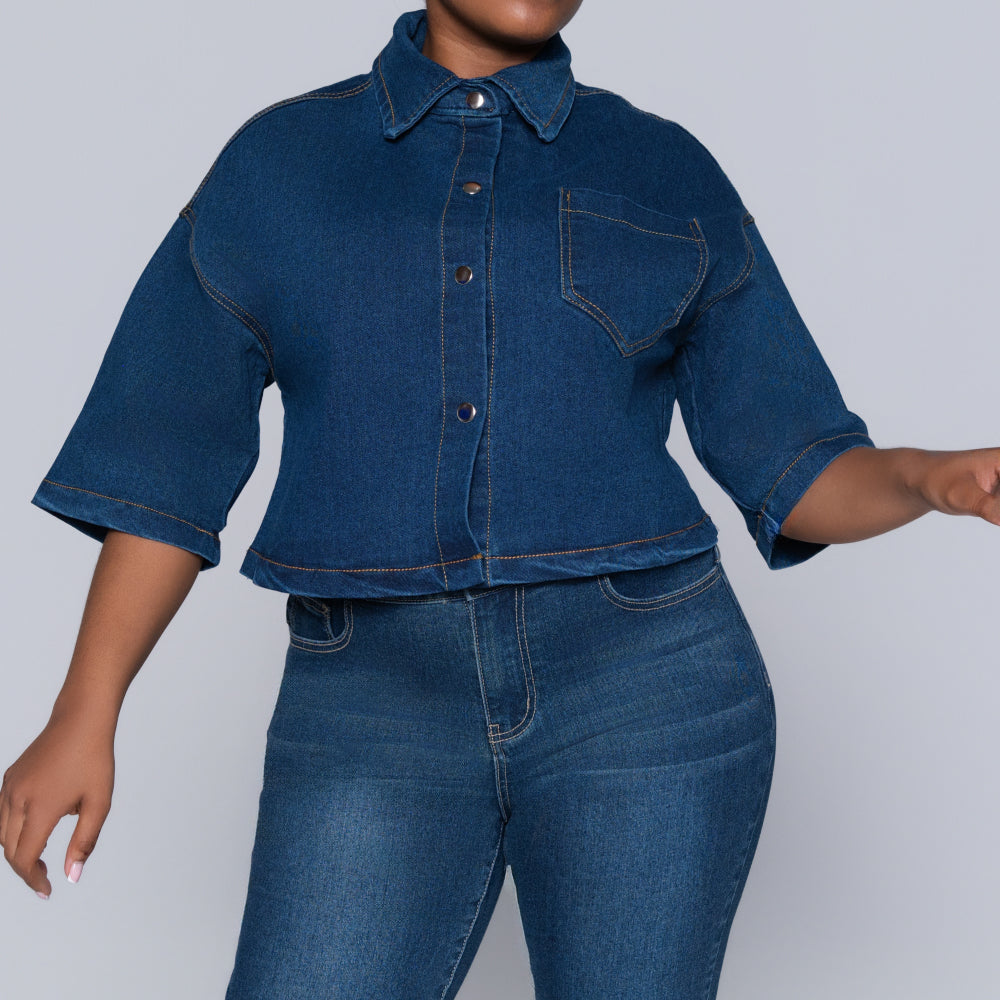 Short Sleeve Denim Crop Top