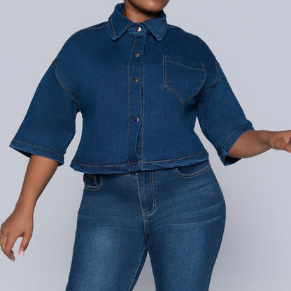 Short Sleeve Denim Crop Top