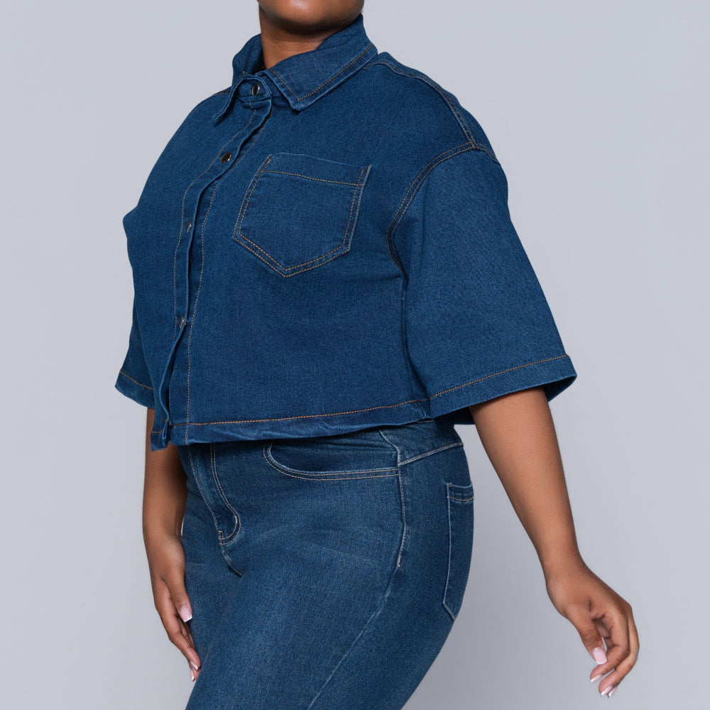 Short Sleeve Denim Crop Top