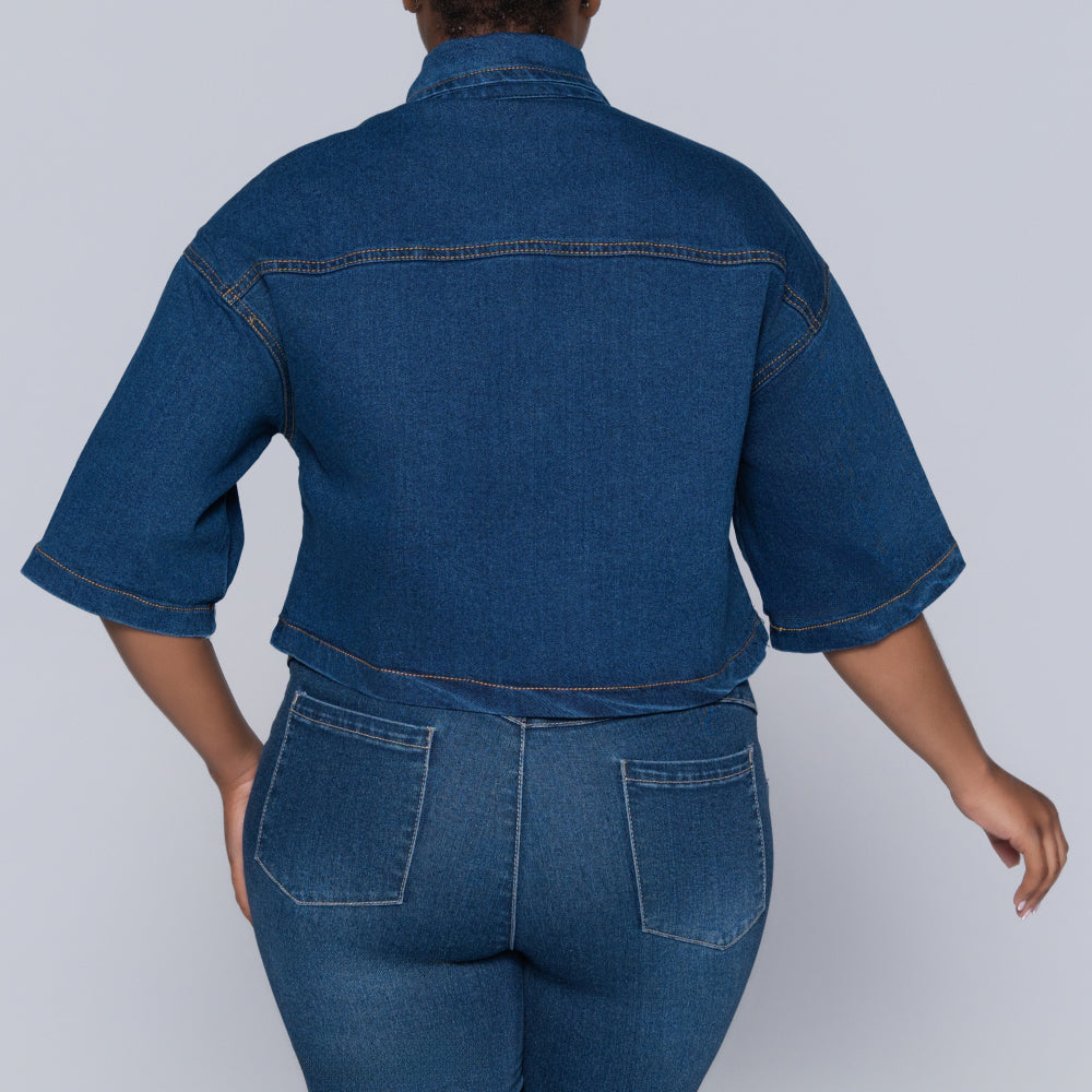 Short Sleeve Denim Crop Top