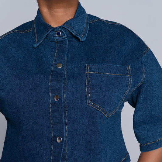 Short Sleeve Denim Crop Top
