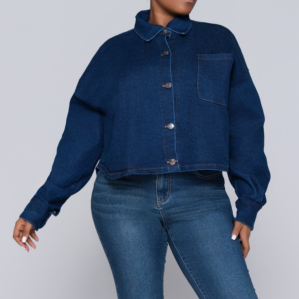 Long Sleeve Denim Pocket Edit Top