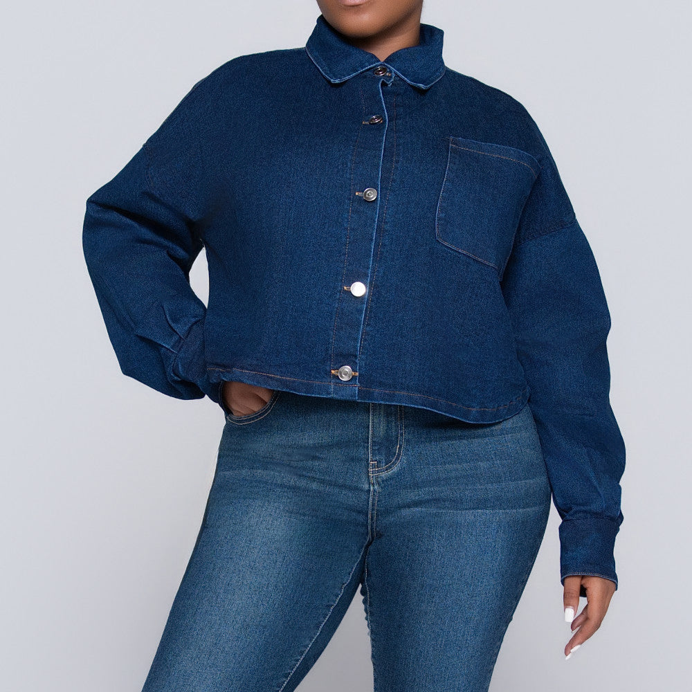 Long Sleeve Denim Pocket Edit Top