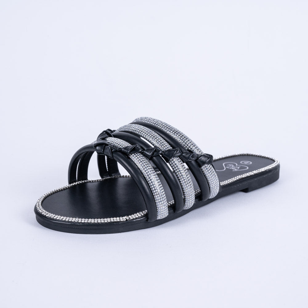 Ladies Black Diamante Sandals