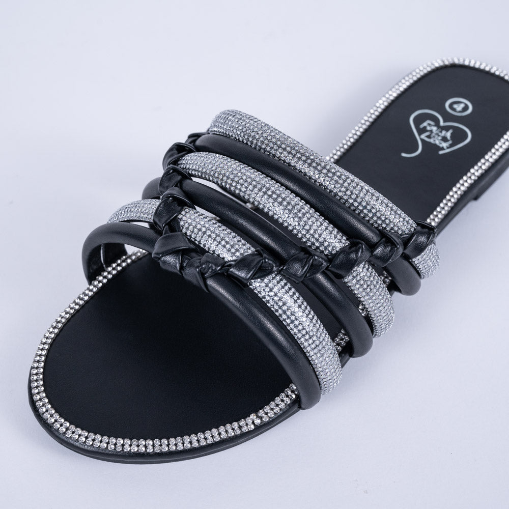 Ladies Black Diamante Sandals