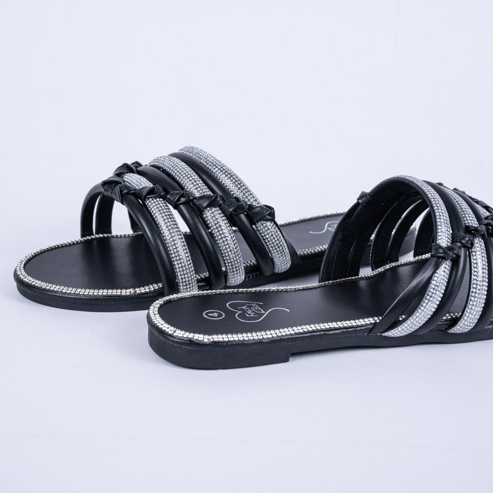 Ladies Black Diamante Sandals