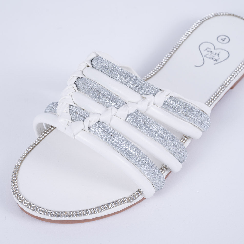 Ladies White Diamante Sandals