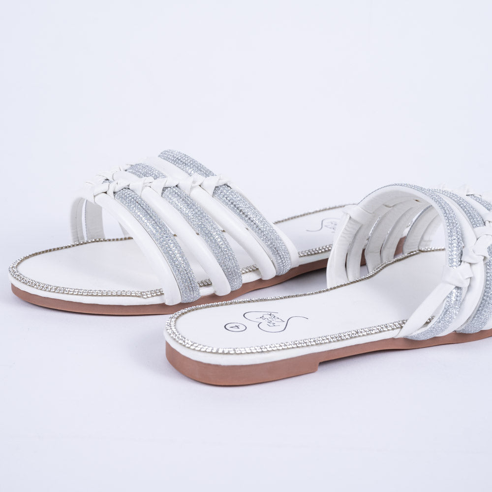 Ladies White Diamante Sandals