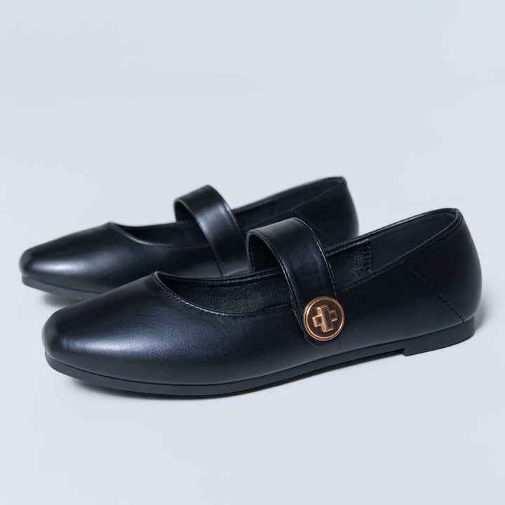Ladies Black Broad Strap Comfort Pump