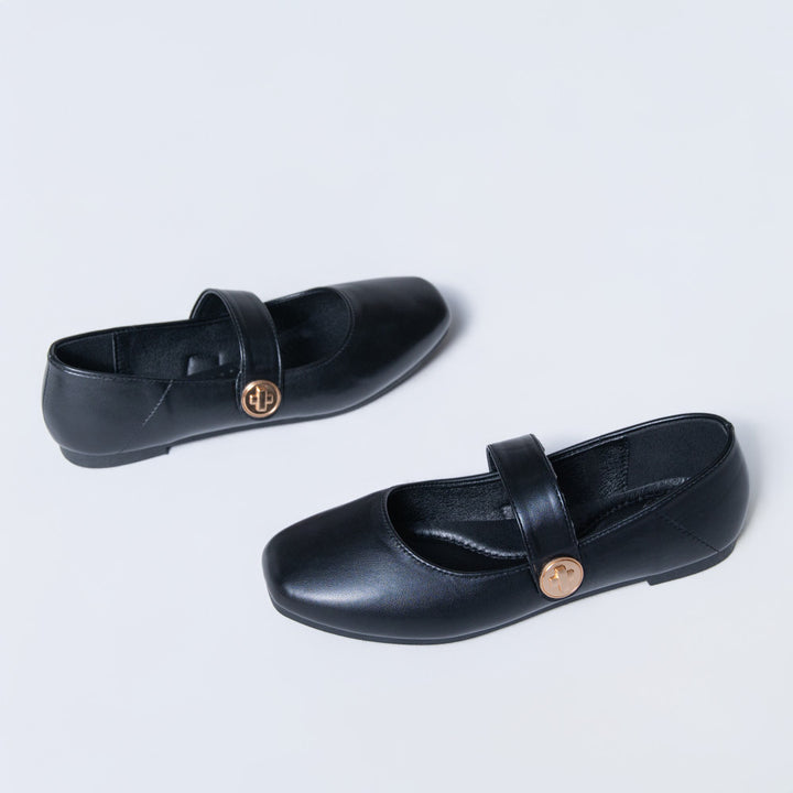 Ladies Black Broad Strap Comfort Pump