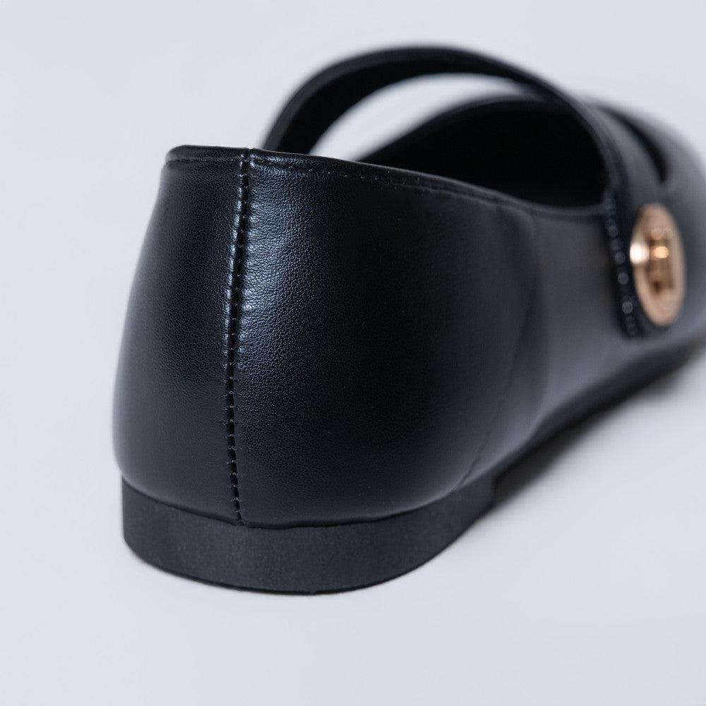 Ladies Black Broad Strap Comfort Pump