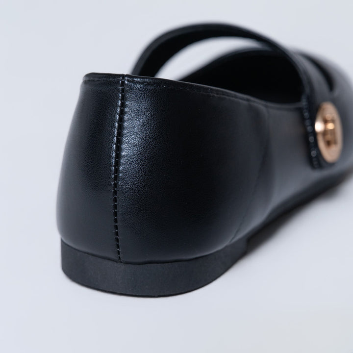 Ladies Black Broad Strap Comfort Pump