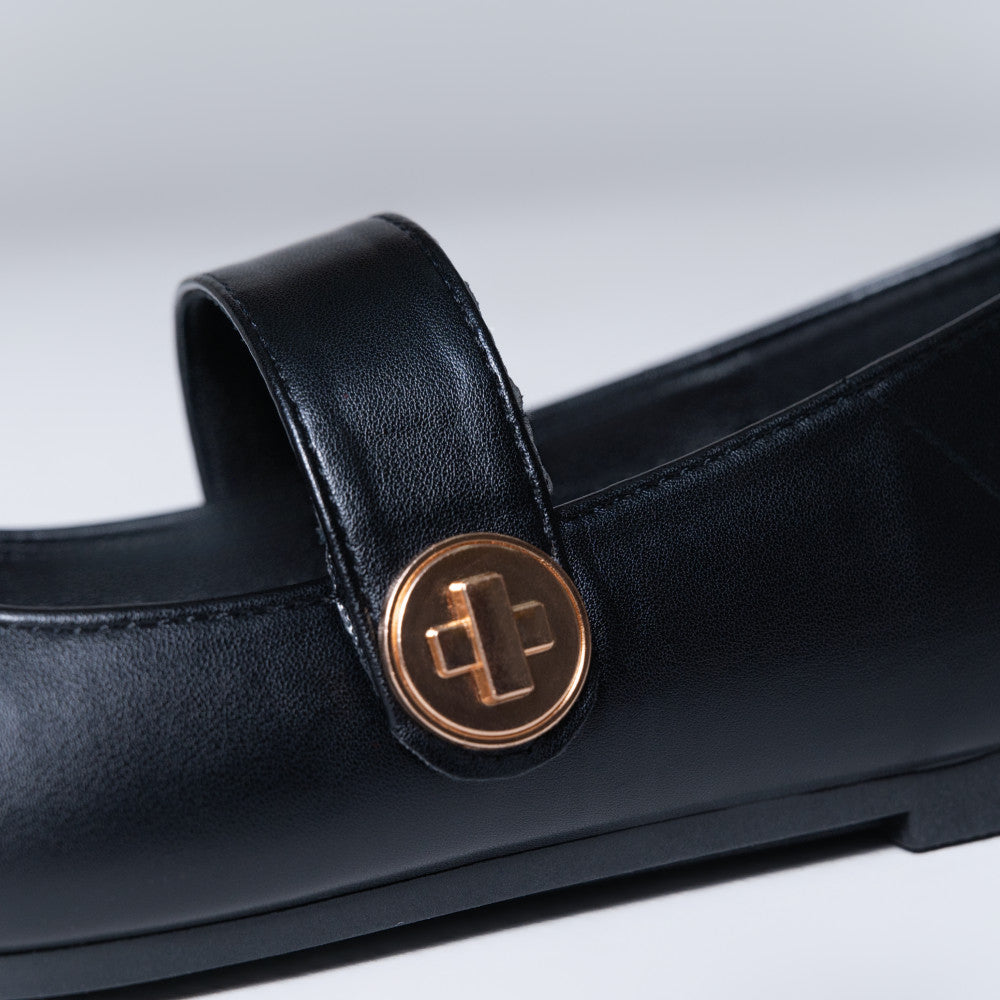 Ladies Black Broad Strap Comfort Pump