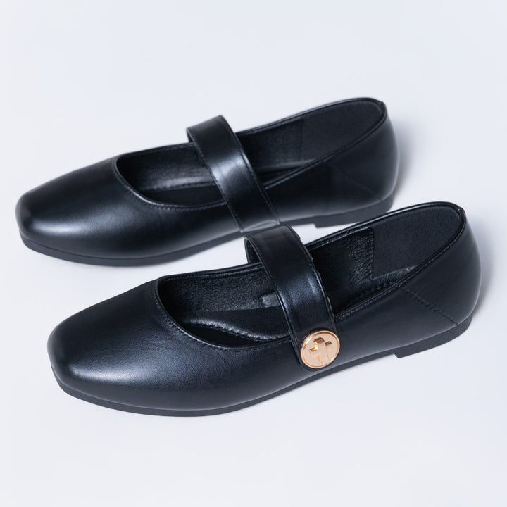 Ladies Black Broad Strap Comfort Pump