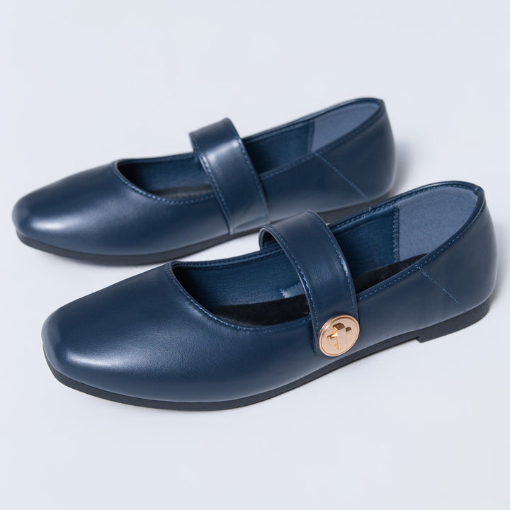 Ladies Navy Broad Strap Comfort Pump