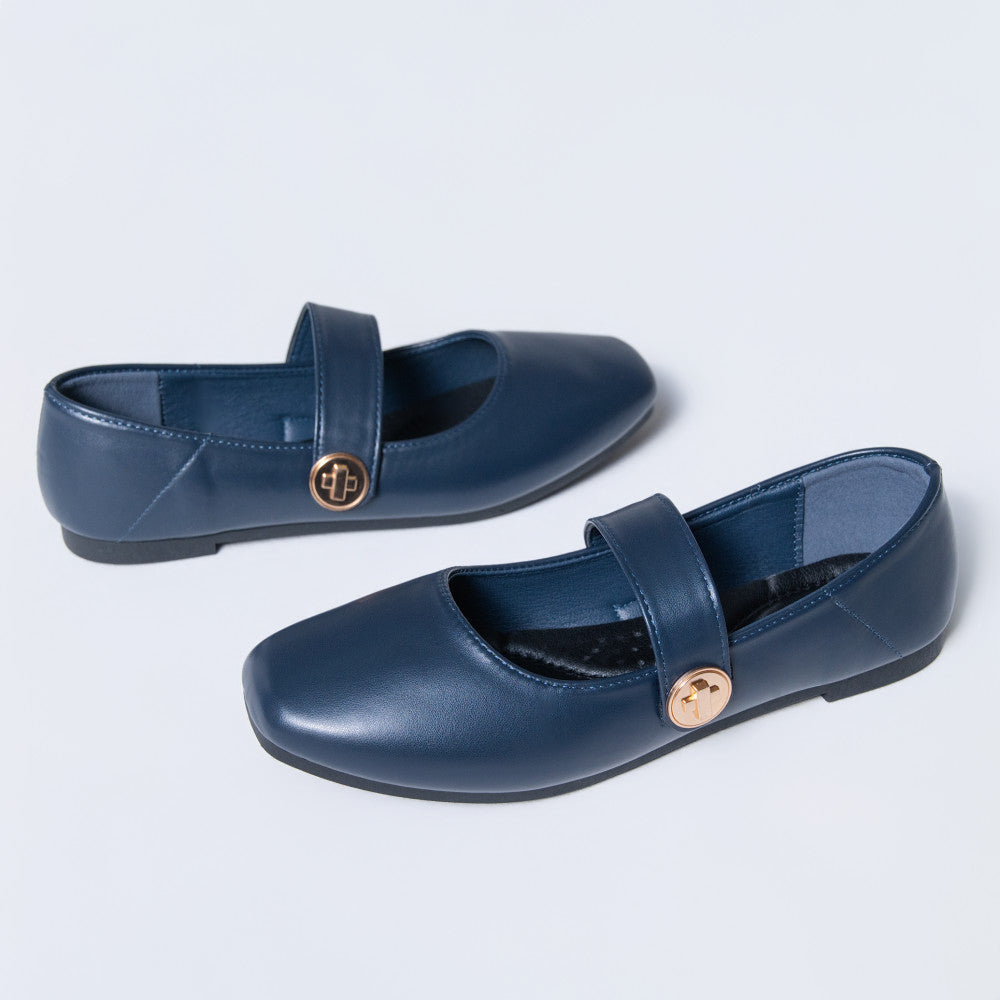 Ladies Navy Broad Strap Comfort Pump