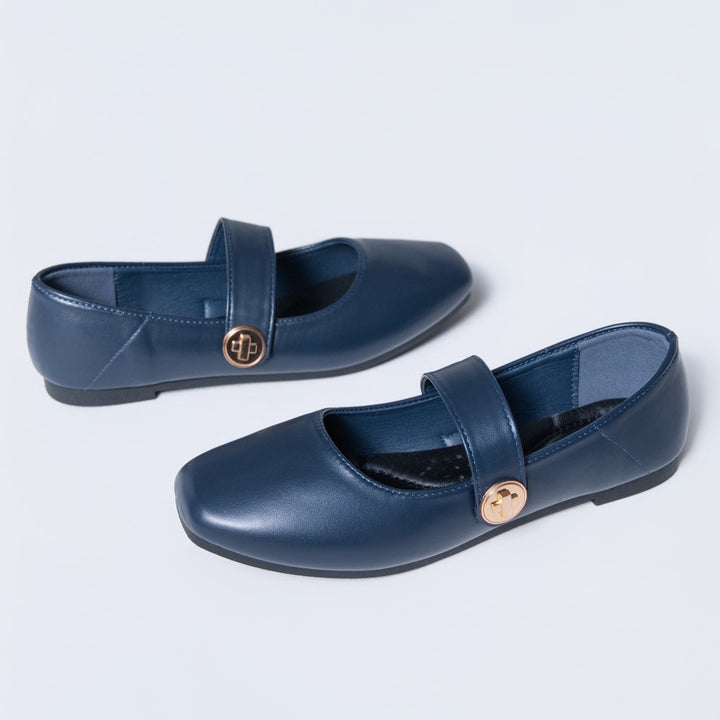 Ladies Navy Broad Strap Comfort Pump