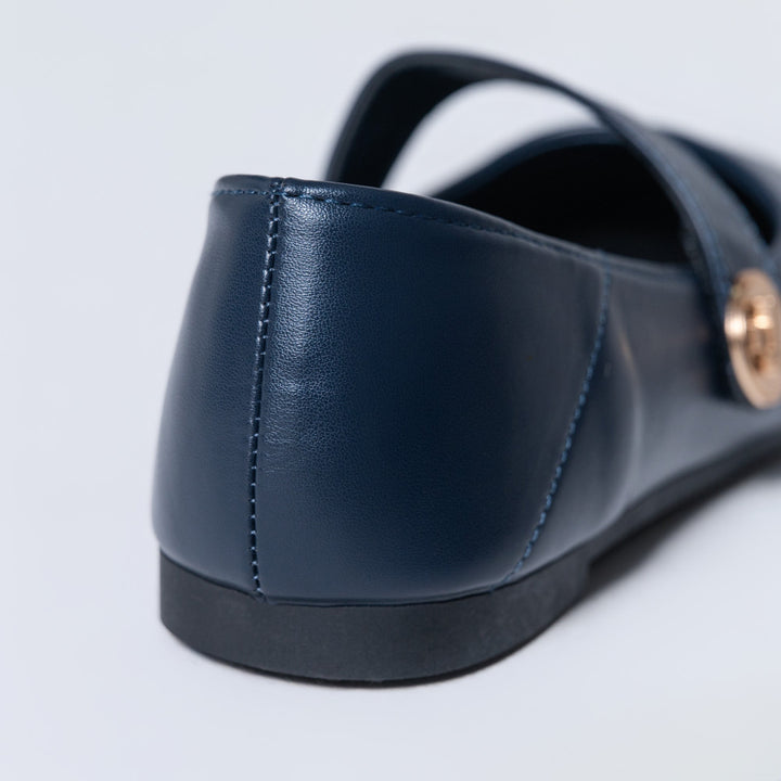 Ladies Navy Broad Strap Comfort Pump