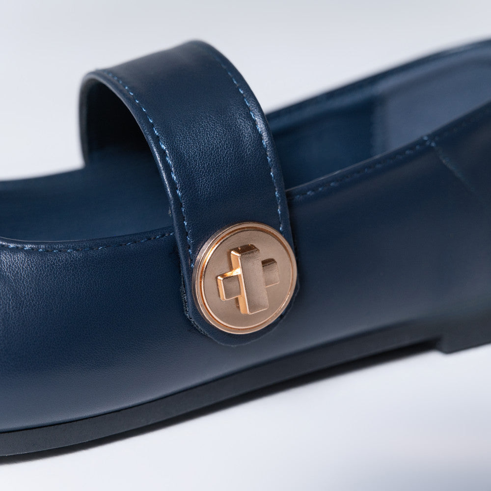 Ladies Navy Broad Strap Comfort Pump