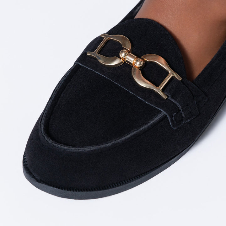 Black Suede Buckle Boyfriend Shoes