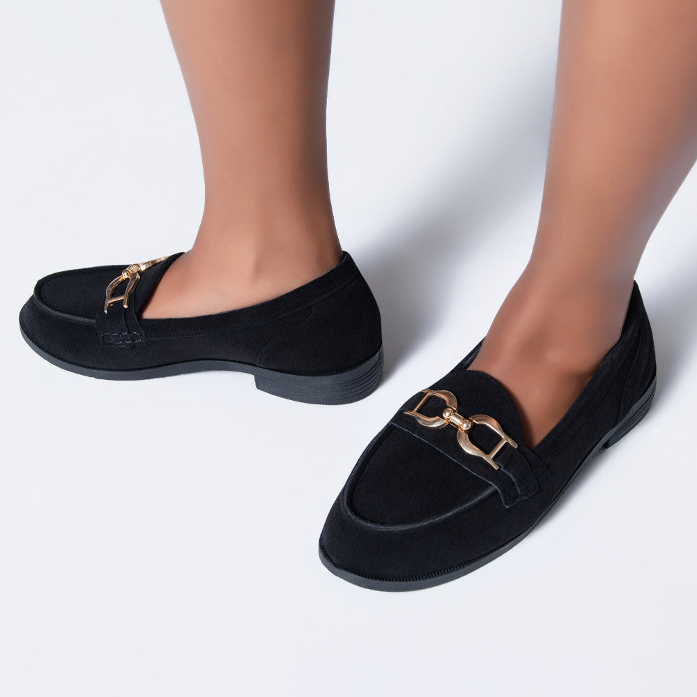 Black Suede Buckle Boyfriend Shoes