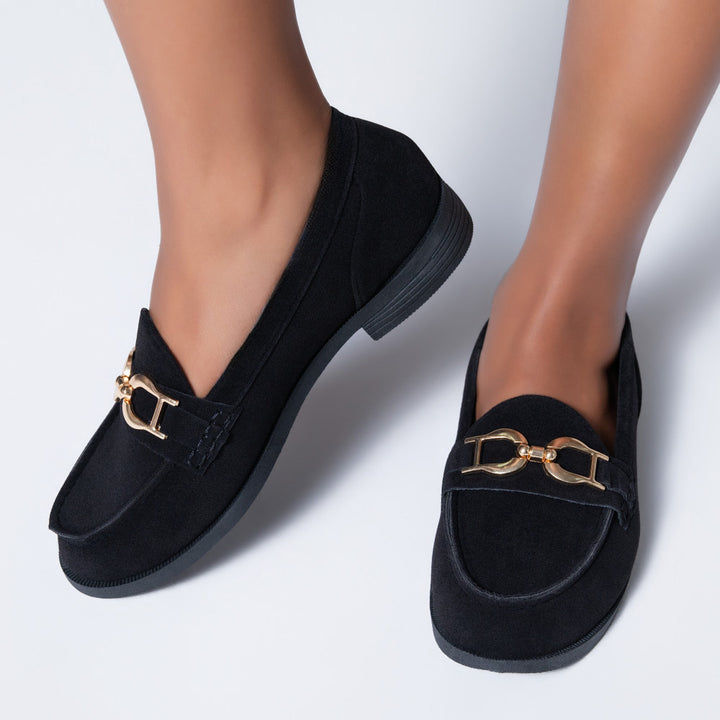 Black Suede Buckle Boyfriend Shoes