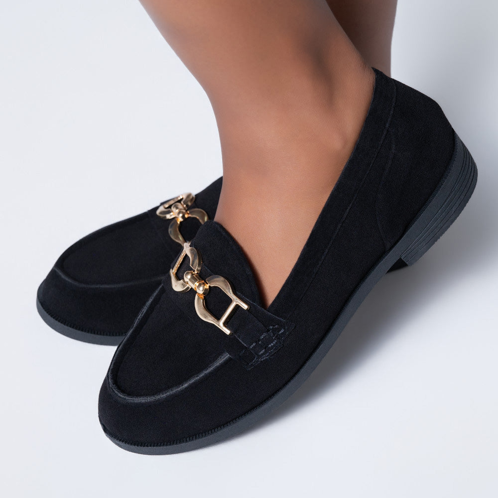 Black Suede Buckle Boyfriend Shoes