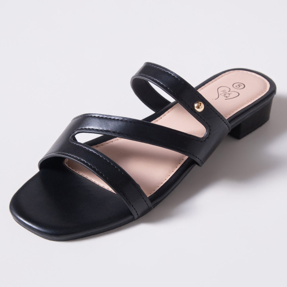 Black Shimmer Strappy Block Heels