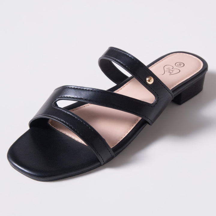 Black Shimmer Strappy Block Heels