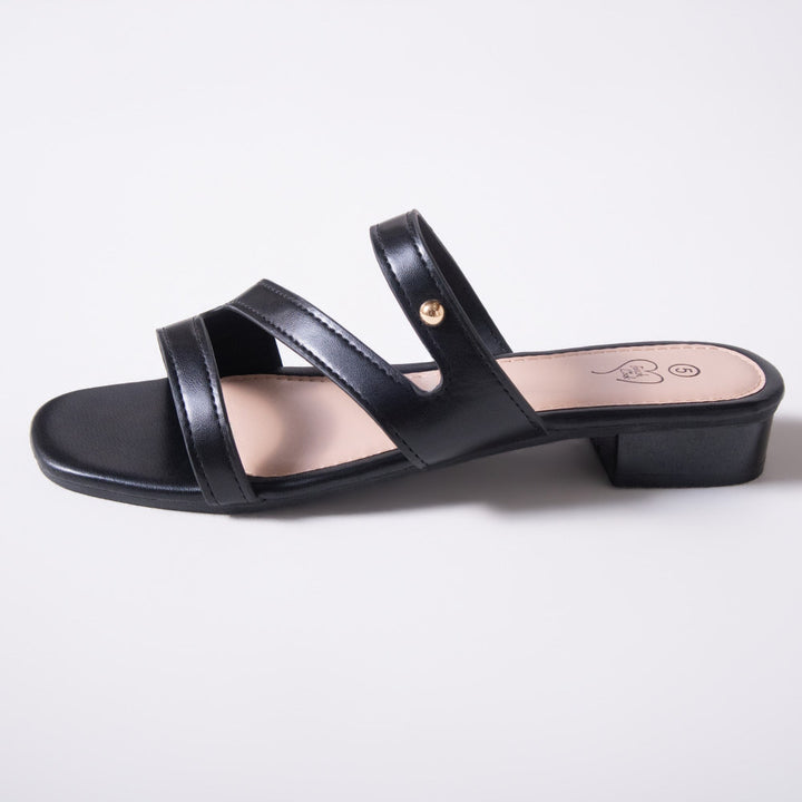 Black Shimmer Strappy Block Heels