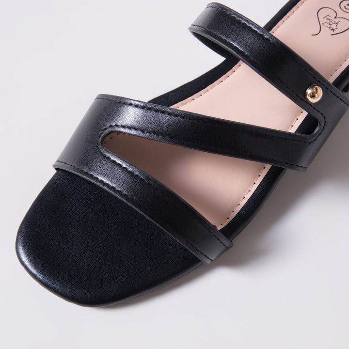 Black Shimmer Strappy Block Heels