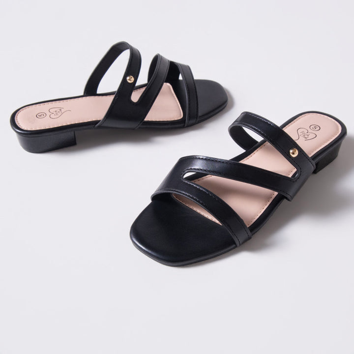 Black Shimmer Strappy Block Heels