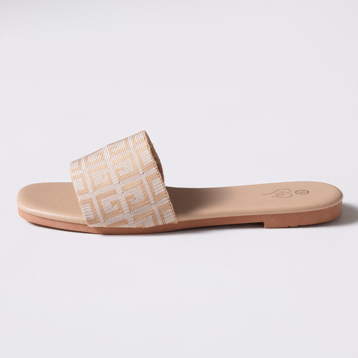 Ladies Printed Beige Sandals