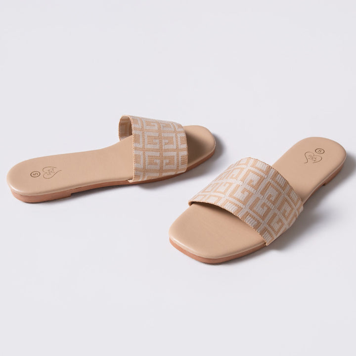Ladies Printed Beige Sandals