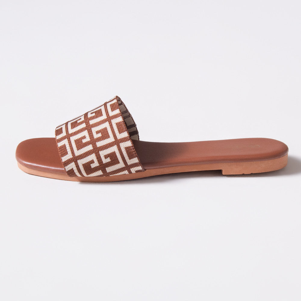Ladies Printed Tan Sandals