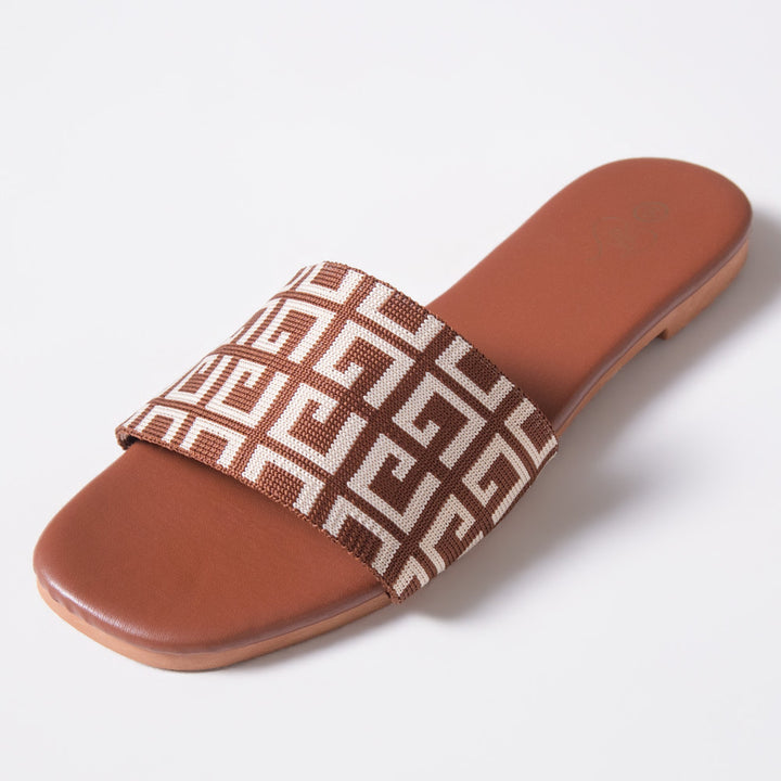 Ladies Printed Tan Sandals