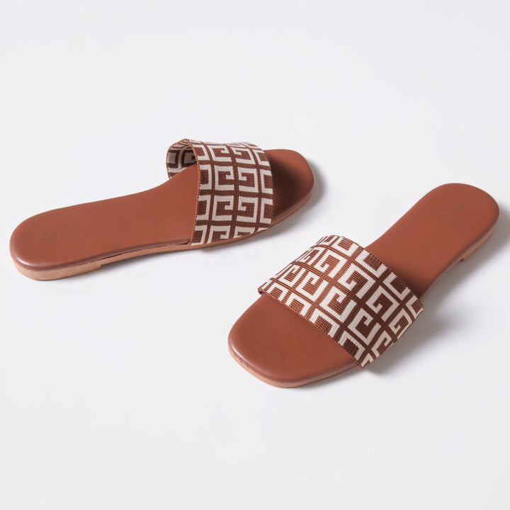 Ladies Printed Tan Sandals