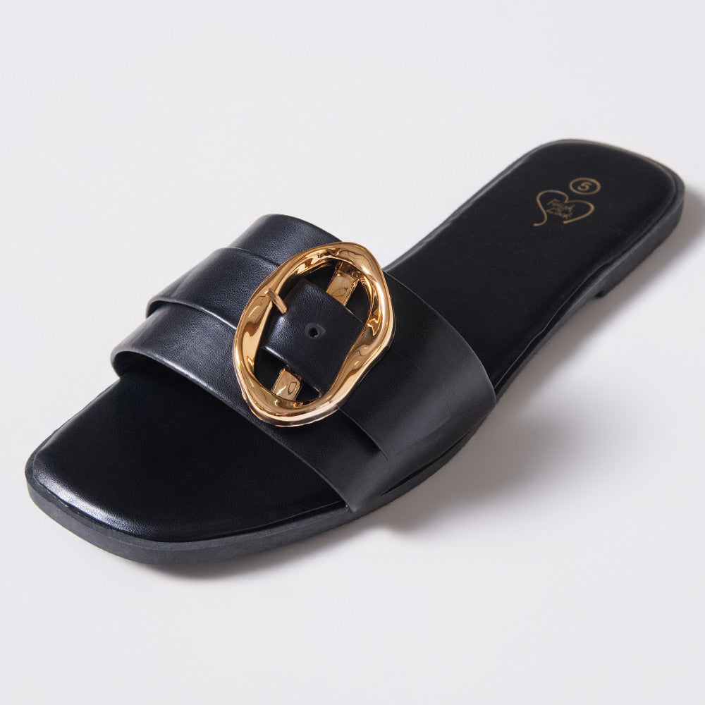 Ladies Black  Buckle Sandals