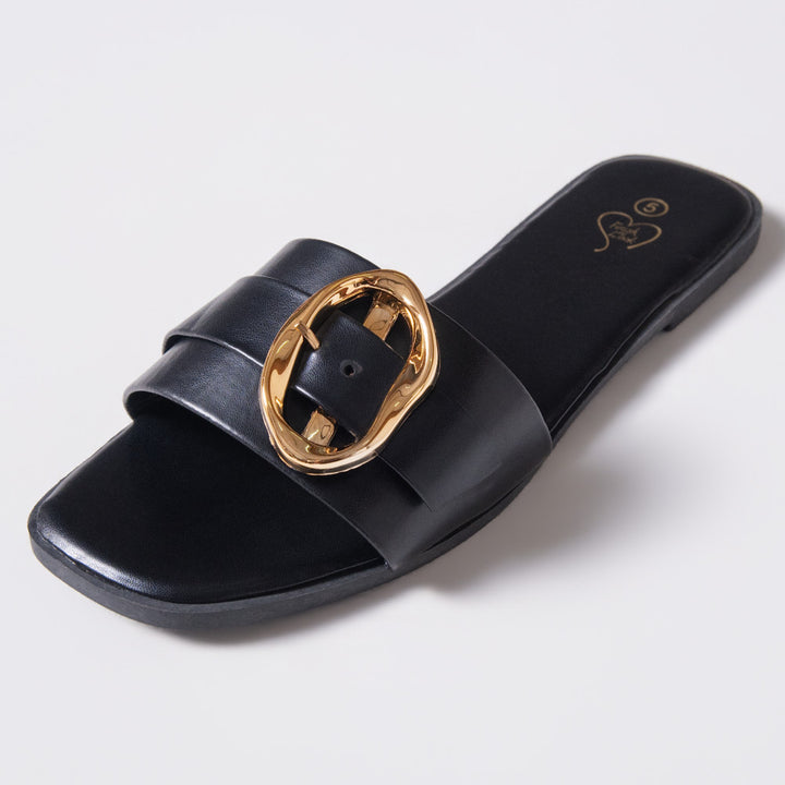 Ladies Black  Buckle Sandals