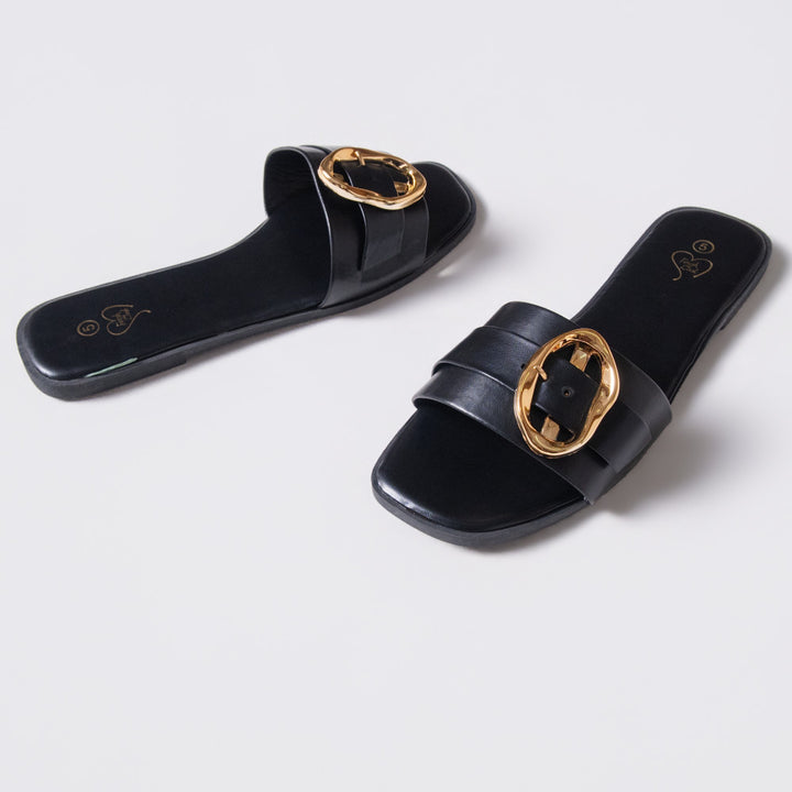 Ladies Black  Buckle Sandals