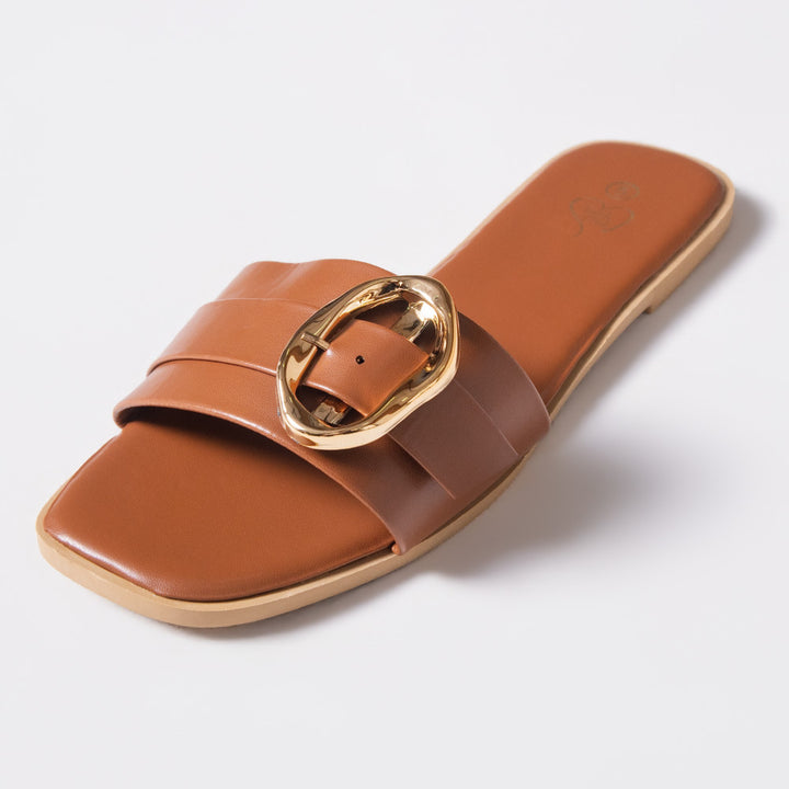 Ladies Camel Buckle Sandals