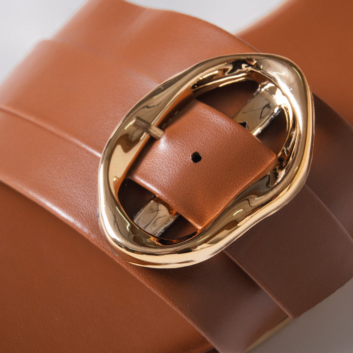 Ladies Camel Buckle Sandals
