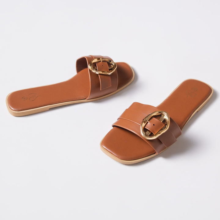 Ladies Camel Buckle Sandals