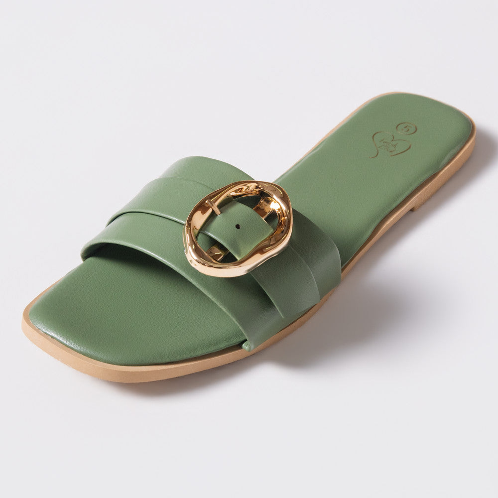 Ladies Olive Buckle Sandals