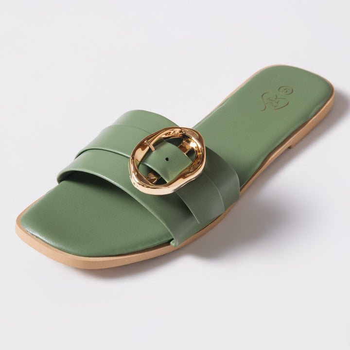 Ladies Olive Buckle Sandals