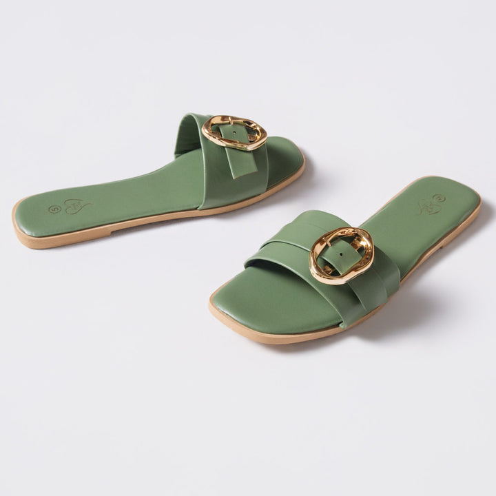 Ladies Olive Buckle Sandals