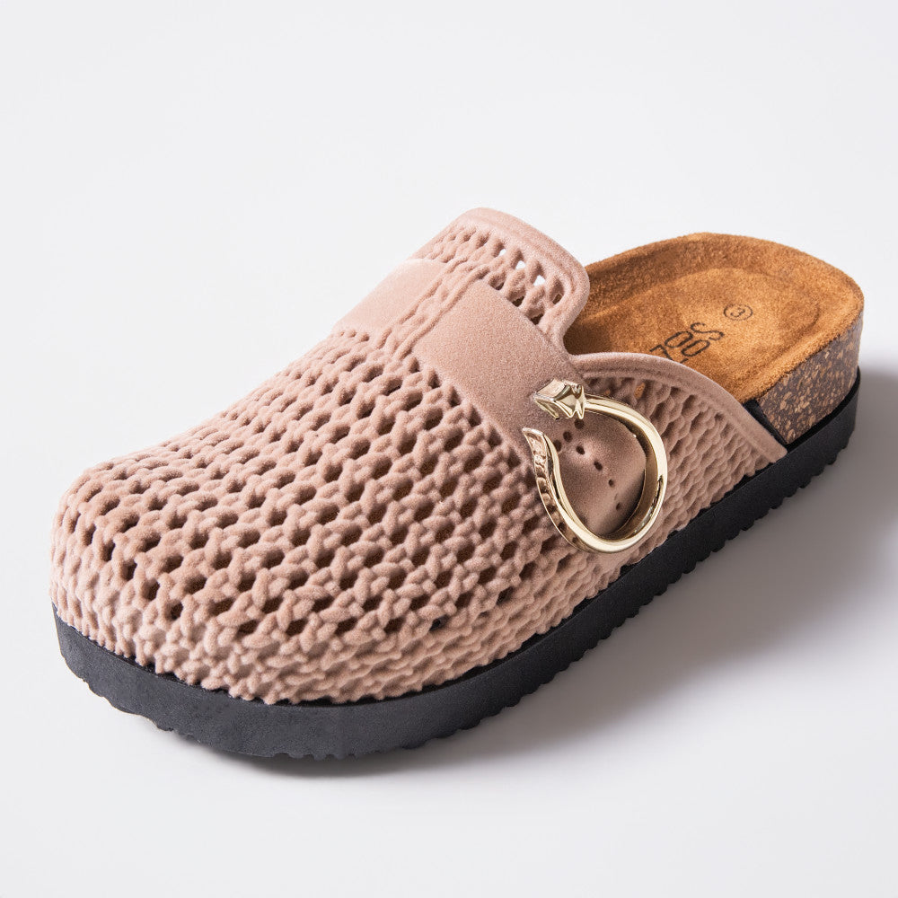 Beige Closed Knit Chunky Birkie Sandals