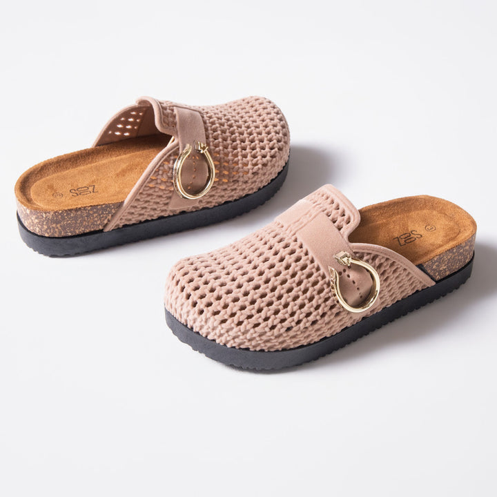 Beige Closed Knit Chunky Birkie Sandals