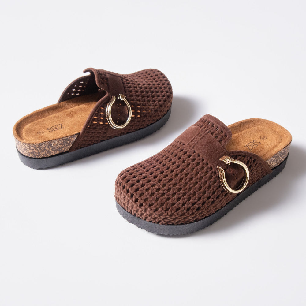 Chocolate Closed Knit Chunky Birkie Sandals